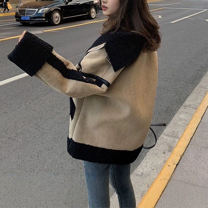Japanese Women Lifestyle - Veste en laine d'agneau pour femme,